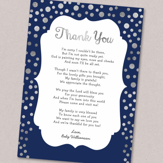 Invitation Silver Dots marine garçon baby shower merci notes (Créateur téléchargé)