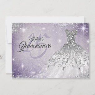 Invitation Silver Doux Violet Dentelle Diamant Gown Quinceane