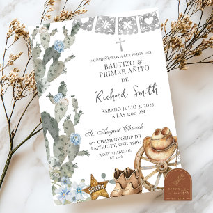 Invitation Silver Dusty Blue Cowboy espagnol Bautizo