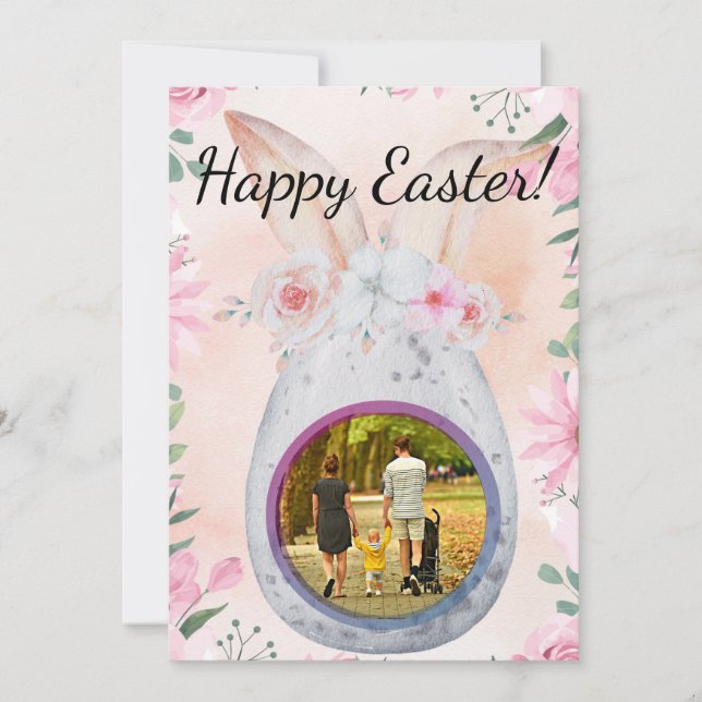 Invitation Silver Easter Egg with photo (Devant)