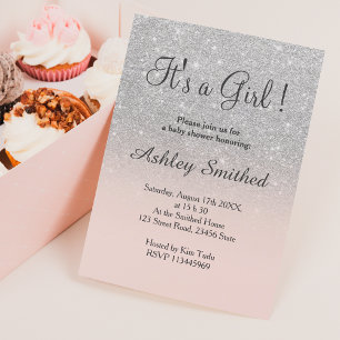 Invitation Silver faux parties scintillant rose ombre fille b