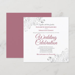 Invitation Silver Filigree Dusty Rose et Carré blanc Mariage