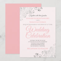 Silver Filigree Élégant Mariage rose simple