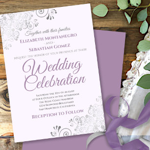 Invitation Silver Filigree Élégant Simple Purple Mariage