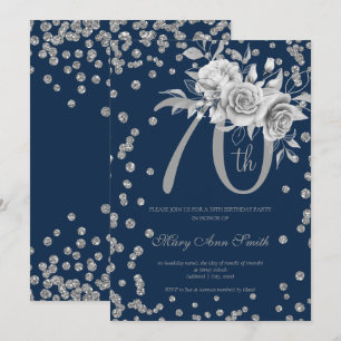 Invitation Silver Floral & Confetti 70e anniversaire de la fê
