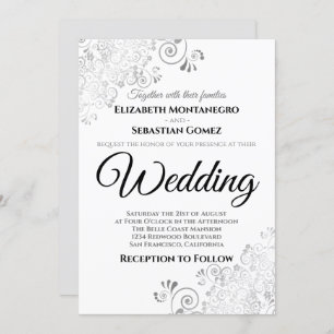 Invitation Silver Floral Filigree Élégant Mariage chic