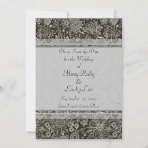 Invitation Silver Floral & Lace Sauvez la date de publication