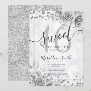 Invitation Silver Floral Sweet 16 Anniversaire Marbre Parties