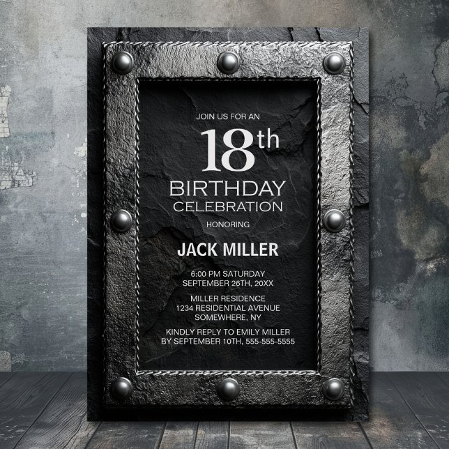 Invitation Silver Frame Black Slate 18th Birthday Party (Créateur téléchargé)