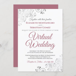 Invitation Silver Frills Dusty Rose et Mariage virtuel blanc