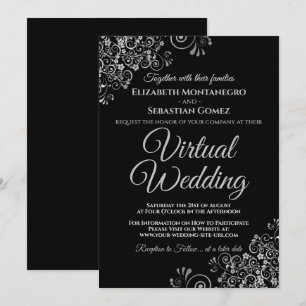 Invitation Silver Frills Elegant Black Virtual Mariage