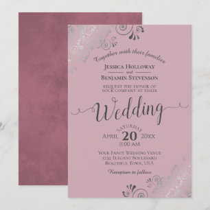 Invitation Silver Frills Elegant Dusty Rose Mauve Mariage