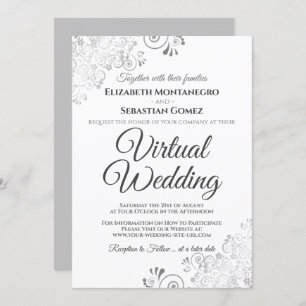 Invitation Silver Frills Elegant Grey & White Mariage virtuel