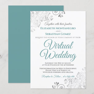 Invitation Silver Frills Elegant Turquoise & Blanc Mariage vi