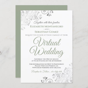 Invitation Silver Frills Sage Green & White Mariage virtuel