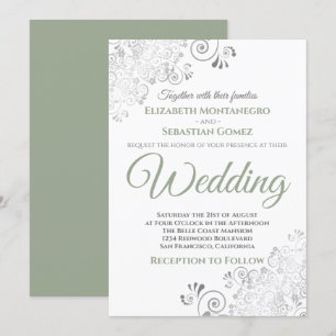 Invitation Silver Frills Simple Chic Sage Vert Mariage blanc