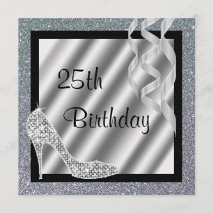 Invitation Silver Glittery Stiletto & Streamers 25e anniversa