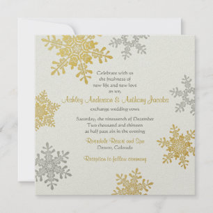 Invitation Silver Gold Snowflake Carré Mariage d'hiver