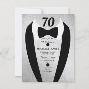 Invitation Silver Gold Tuxedo Mens 70e anniversaire Invitatio