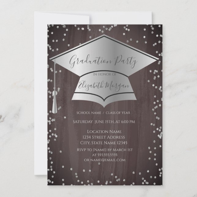 Invitation Silver Graduation Cap,Diamonds Brown Graduation (Devant)