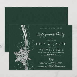 Invitation Silver Green Snowflakes