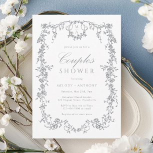 Invitation Silver Grey Classique Français Floral Couples Douc