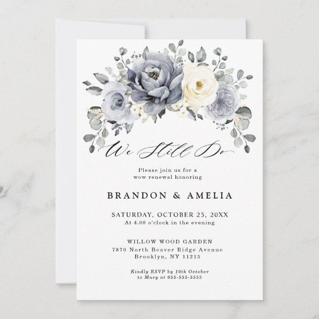 Invitation Silver Grey Ivory Floral hiver Rustique Nous le fa (Devant)
