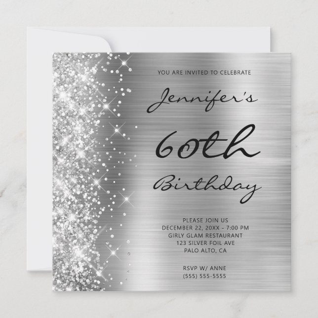 Invitation Silver Grey Ombre Foil Parties scintillant gauche  (Devant)