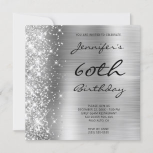 Invitation Silver Grey Ombre Foil Parties scintillant gauche 