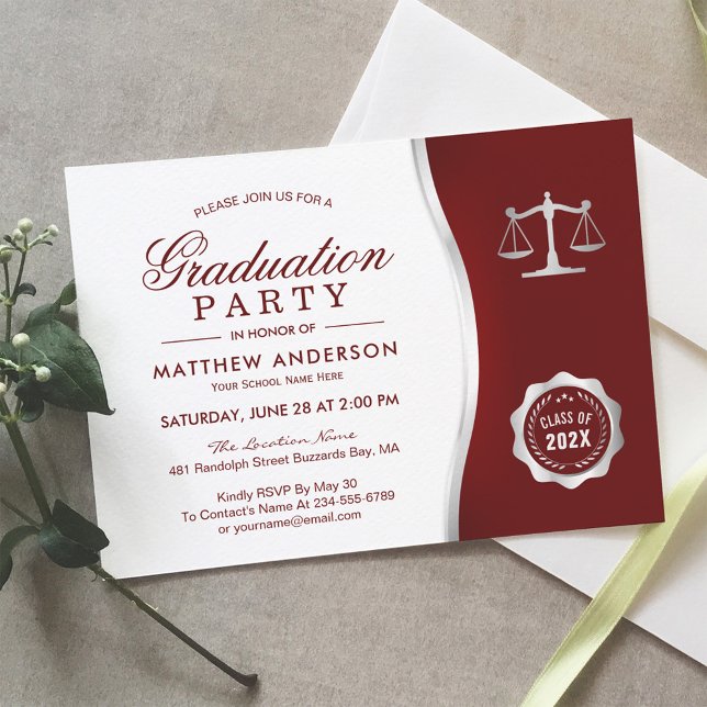 Invitation Silver Justice Wreath Law School Graduation Party (Créateur téléchargé)