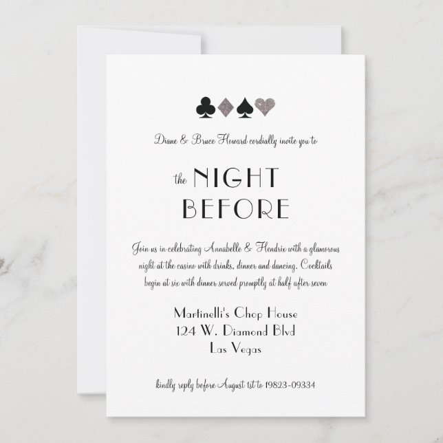 Invitation Silver La Nuit Avant Le Thème Du Casino (Devant)