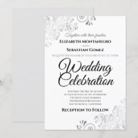 Silver Lacy Filigree Floral Simple mariage élégant