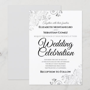 Invitation Silver Lacy Filigree Floral Simple mariage élégant