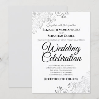 Invitation Silver Lacy Filigree Floral Simple mariage élégant