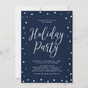 Invitation Silver & Marine Blue Confetti Fête de Vacances Con