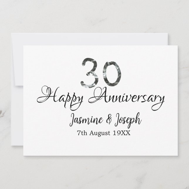 Invitation Silver Metallic 30th Happy anniversaire ajouter no (Devant)