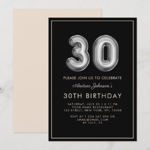 Invitation Silver Metallic Ballon Numéro 30e cadre anniversai