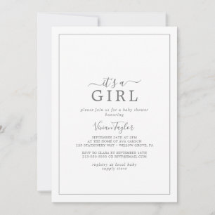 Invitation Silver minimaliste C'est un Baby shower de fille