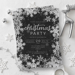 Invitation Silver moderne Black Snowflakes Société Noël
