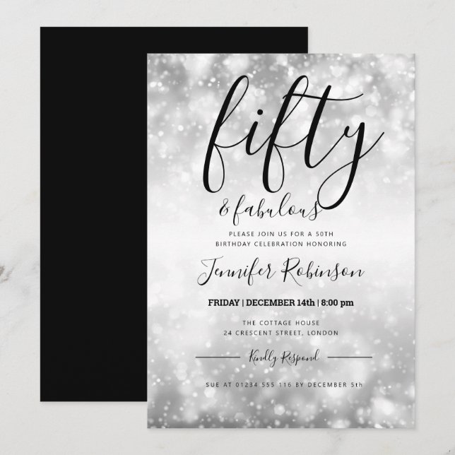 Invitation Silver moderne Cinquante et fabuleux 50e anniversa (Devant / Derrière)