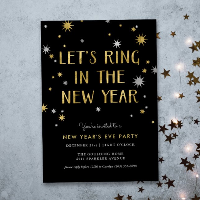 Invitation Silver n or Starburst New Year Party Invite (Créateur téléchargé)