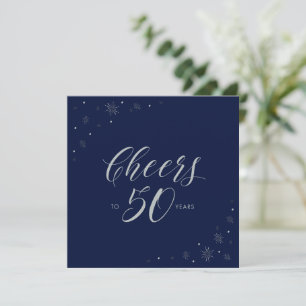 Invitation Silver Navy Blue Cheers 50e Carré de fête d'annive