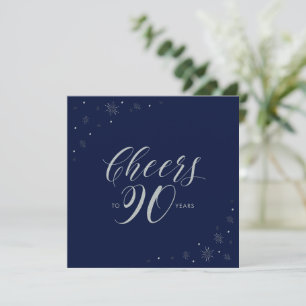 Invitation Silver Navy Blue Cheers 90e Carré de fête d'annive