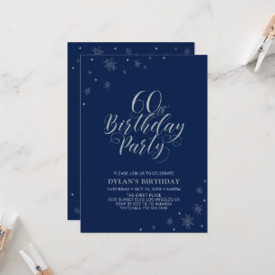 Invitation Silver & Navy Blue Modern Chic 60e fête d'annivers