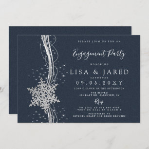 Invitation Silver Navy Snowflakes Winter Engagement Party