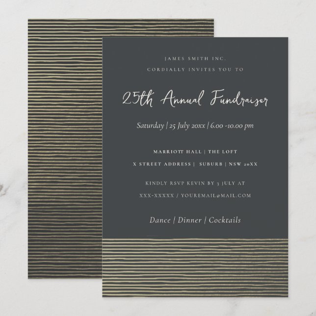 INVITATION SILVER NOIR SKETCH LIGNE STRIPED ÉVÉNEMENT D'ENTRE (Devant / Derrière)