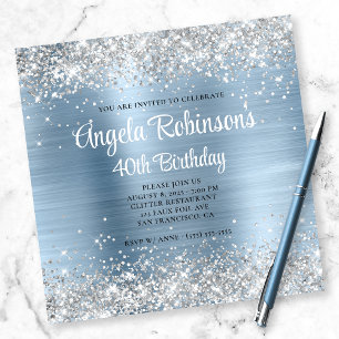 Invitation Silver Parties scintillant Bleu clair Glam 40e ann