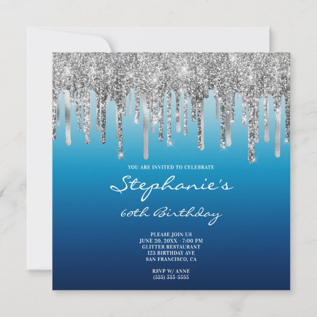 Invitation Silver Parties scintillant Driver Sky Ocean Blue O (Devant)
