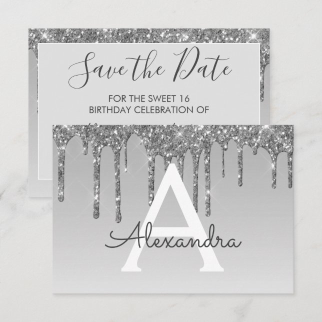 Invitation Silver Parties scintillant Sweet 16 Enregistrer la (Devant / Derrière)