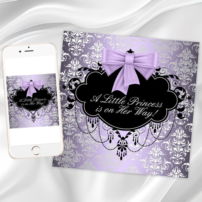 Invitation Silver Purple Black Princesse Baby Girl Douche (Purple and black baby shower invitation. Change the text as needed. Download and printed available.)
